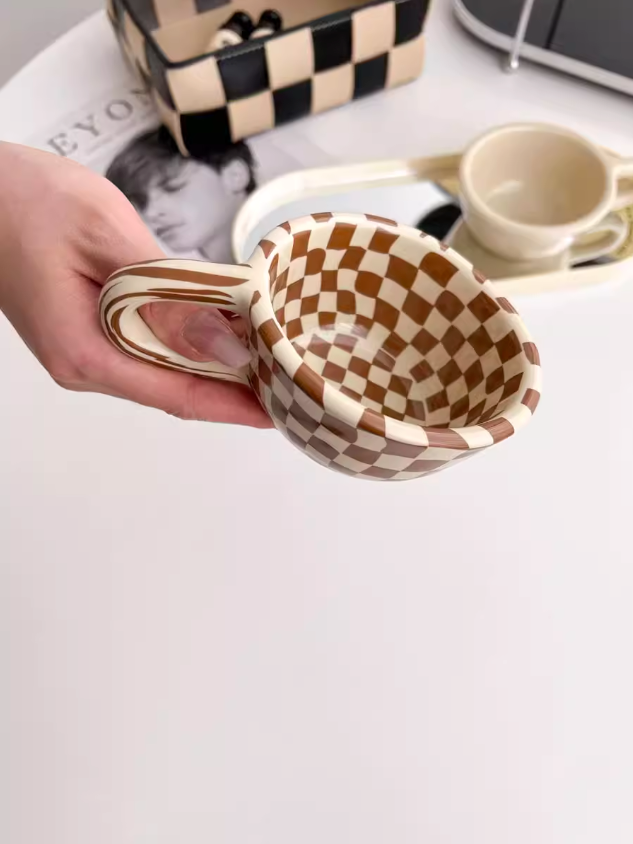 Brown Checkered Coffee Mug