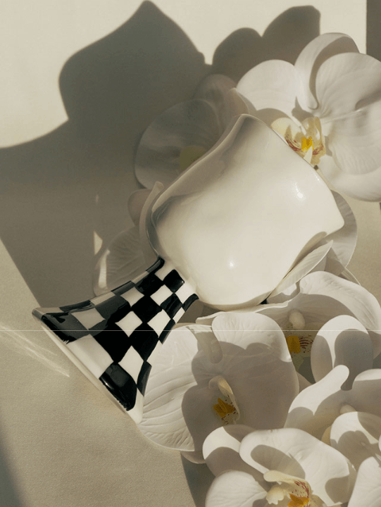 Checkered Ceramic Wine Goblet Cup - Rumi Living