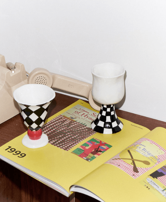 Checkered Ceramic Wine Goblet Cup - Rumi Living