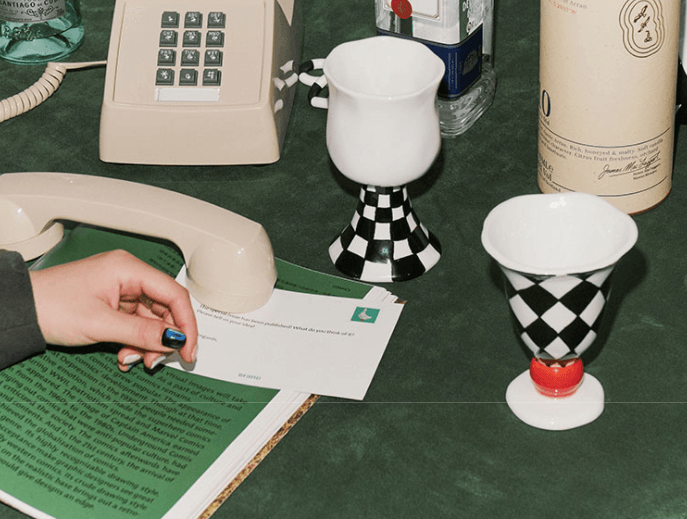 Checkered Ceramic Wine Goblet Cup - Rumi Living