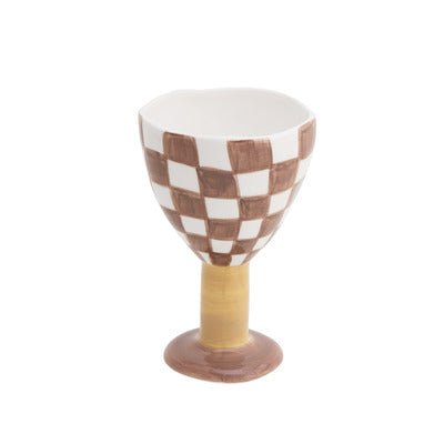 Checkered Ceramic Wine Goblet Cup - Rumi Living