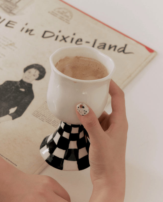 Checkered Ceramic Wine Goblet Cup - Rumi Living