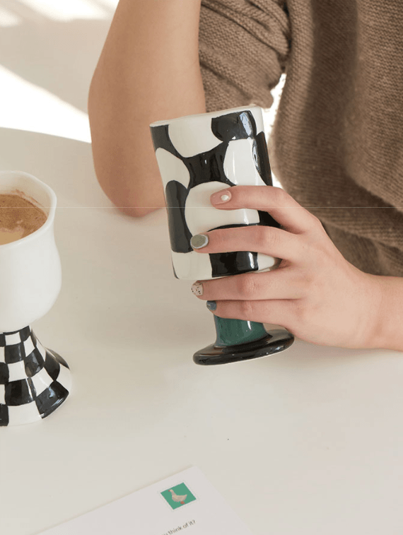 Checkered Ceramic Wine Goblet Cup - Rumi Living