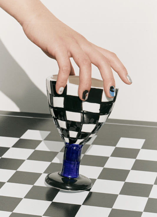 Checkered Ceramic Wine Goblet Cup - Rumi Living