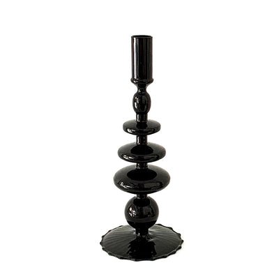 Handblown Glass Candlestick Holder - Black - Rumi Living