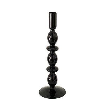 Handblown Glass Candlestick Holder - Black - Rumi Living