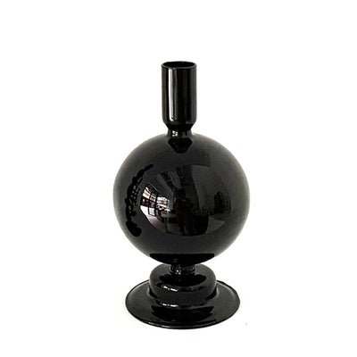 Handblown Glass Candlestick Holder - Black - Rumi Living