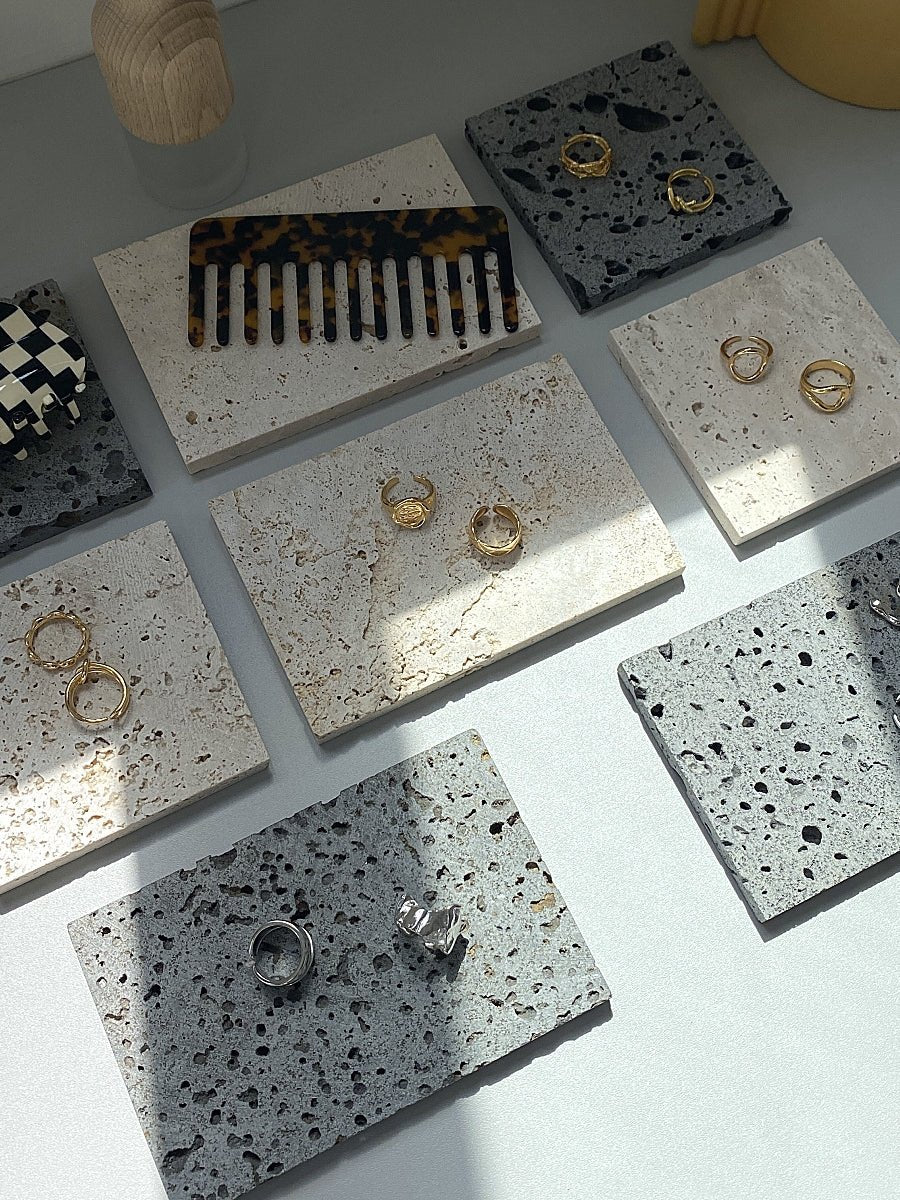 Natural Travertine Stone Slate Jewellery Display - Rumi Living