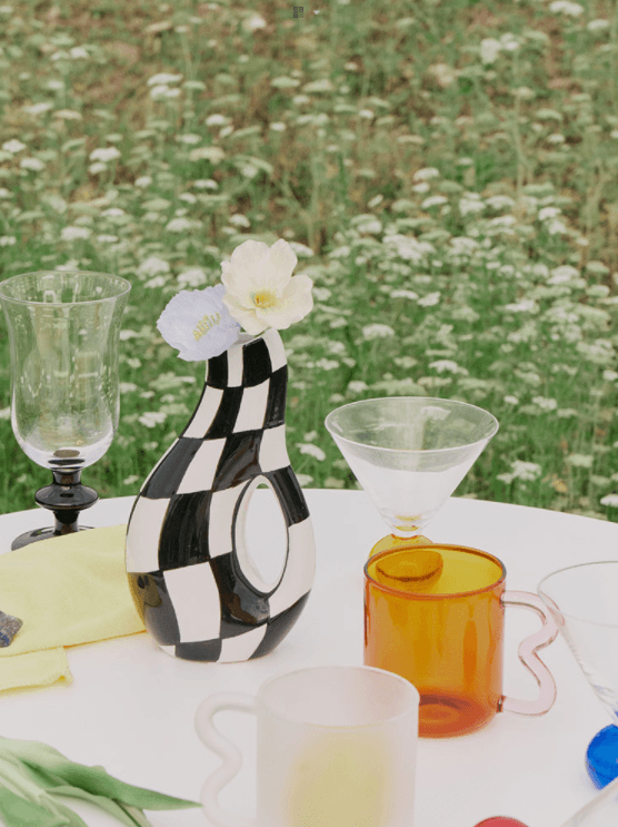 Varia Handpainted Checkered Ceramic Vase - Rumi Living