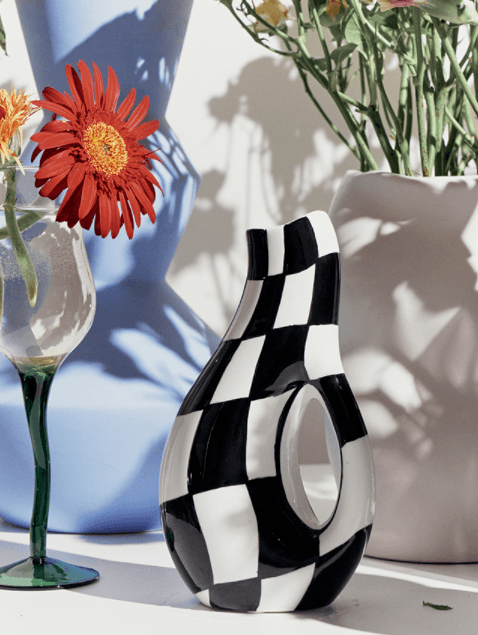Varia Handpainted Checkered Ceramic Vase - Rumi Living