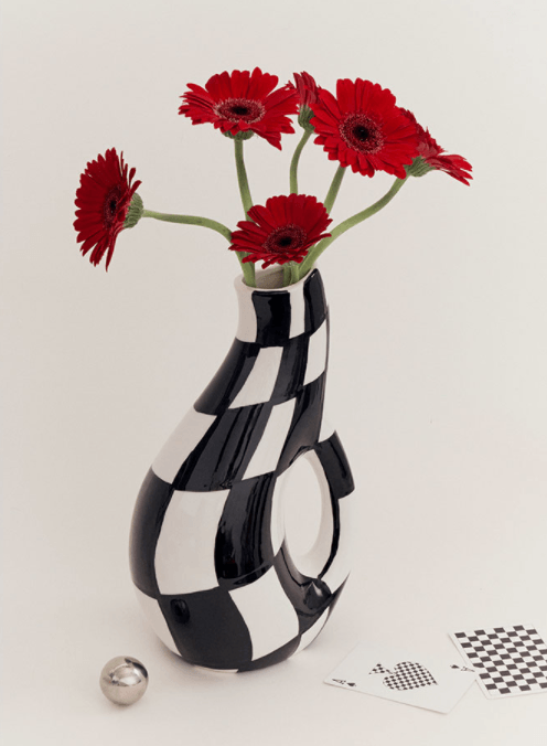 Varia Handpainted Checkered Ceramic Vase - Rumi Living
