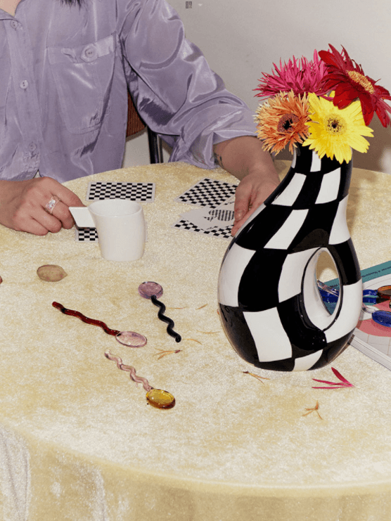 Varia Handpainted Checkered Ceramic Vase - Rumi Living