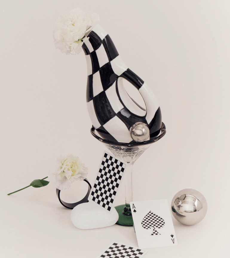 Varia Handpainted Checkered Ceramic Vase - Rumi Living