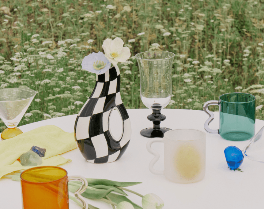 Varia Handpainted Checkered Ceramic Vase - Rumi Living