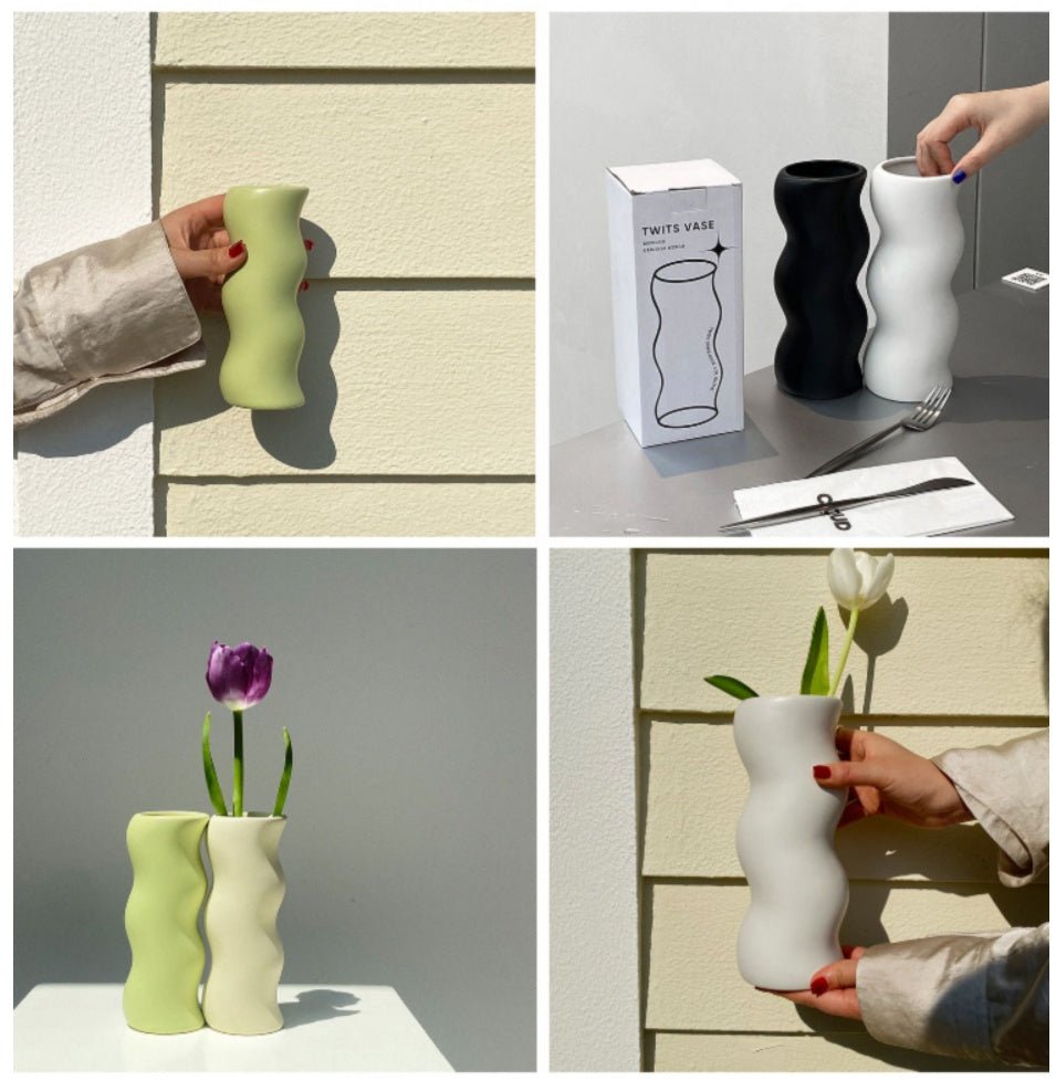 Wavy Glazed Ceramic Vase - Rumi Living