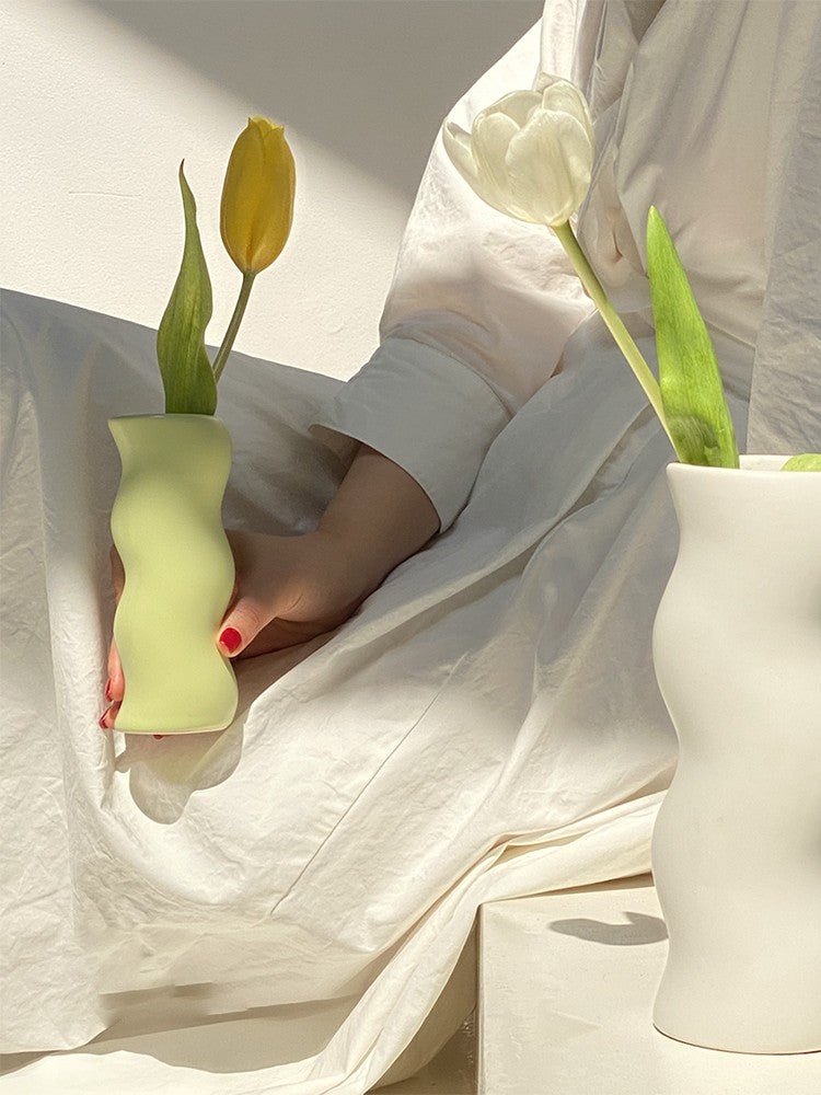 Wavy Glazed Ceramic Vase - Rumi Living