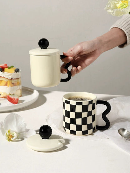 Wavy Ceramic Mug + Lid Set