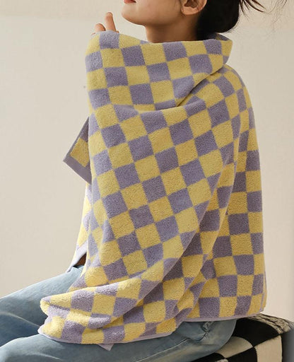 Checkered Bath Towel in Yellow Taro and Green