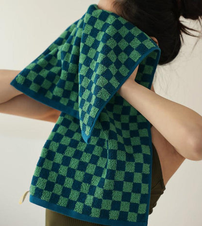 Checkered Bath Towel in Yellow Taro and Green