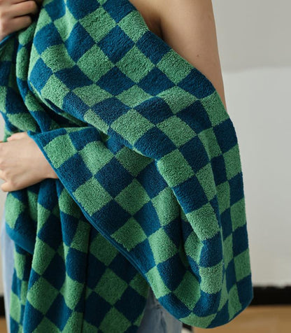 Checkered Bath Towel in Yellow Taro and Green