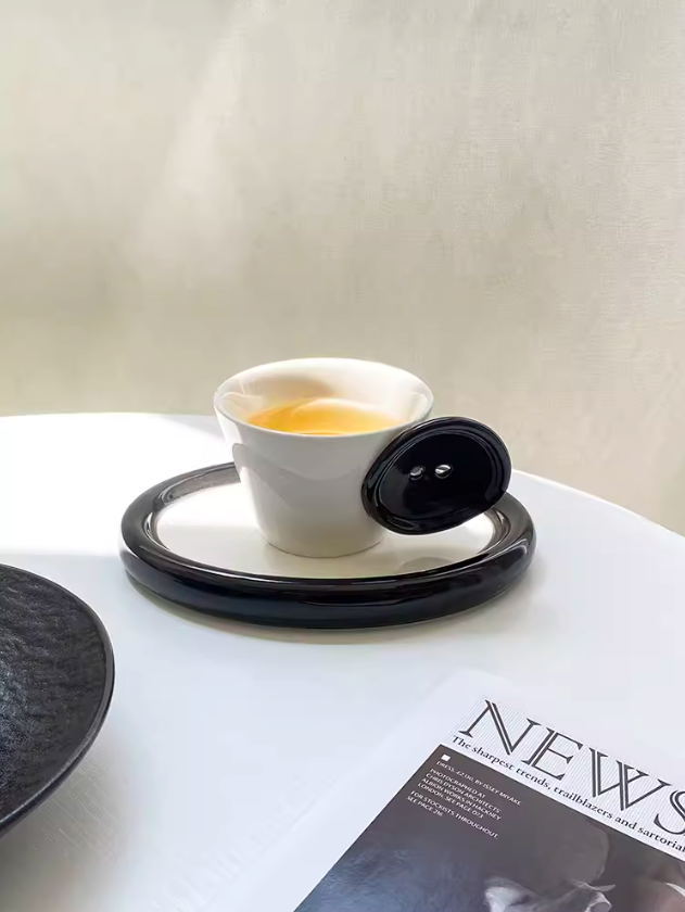 Button Handle Coffee Mug and Saucer Set