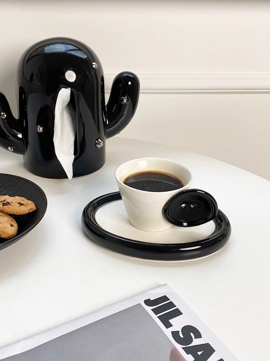 Button Handle Coffee Mug and Saucer Set