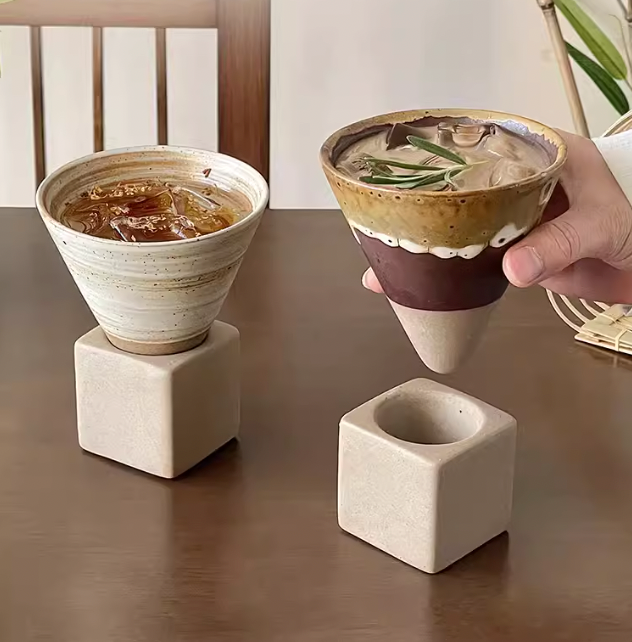 Wabi Sabi Ceramic Coffee Cone and Saucer Set
