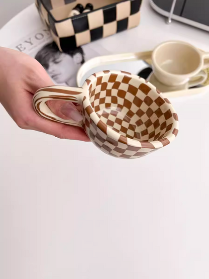 Brown Checkered Coffee Mug