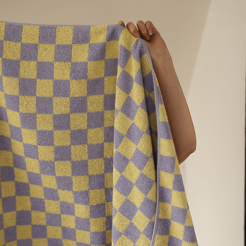 Checkerboard Bath Towel in Yellow Taro - Rumi Living