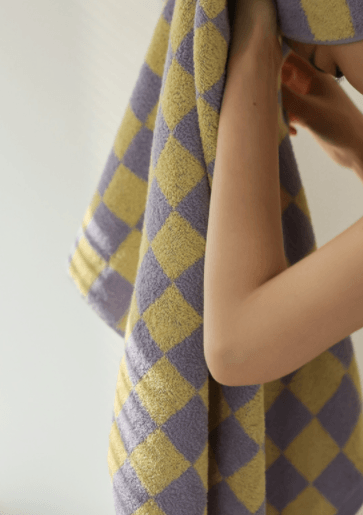 Checkerboard Bath Towel in Yellow Taro - Rumi Living