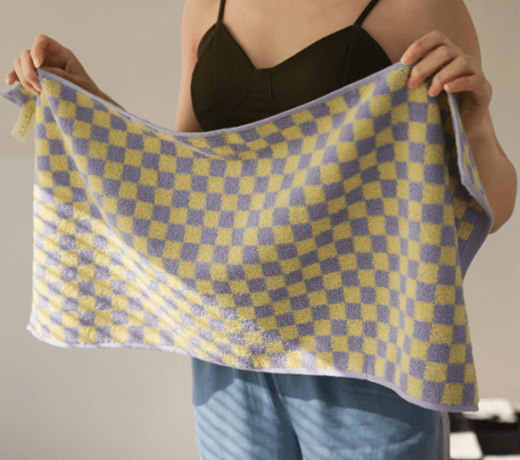 Checkerboard Bath Towel in Yellow Taro - Rumi Living