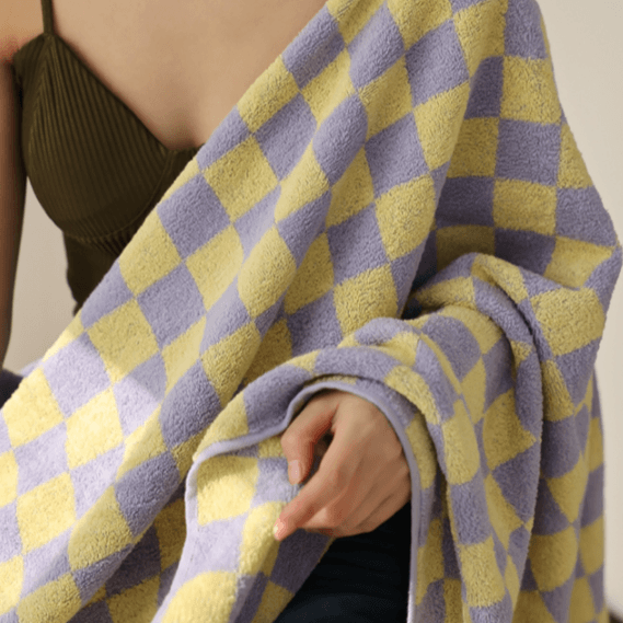 Checkerboard Bath Towel in Yellow Taro - Rumi Living