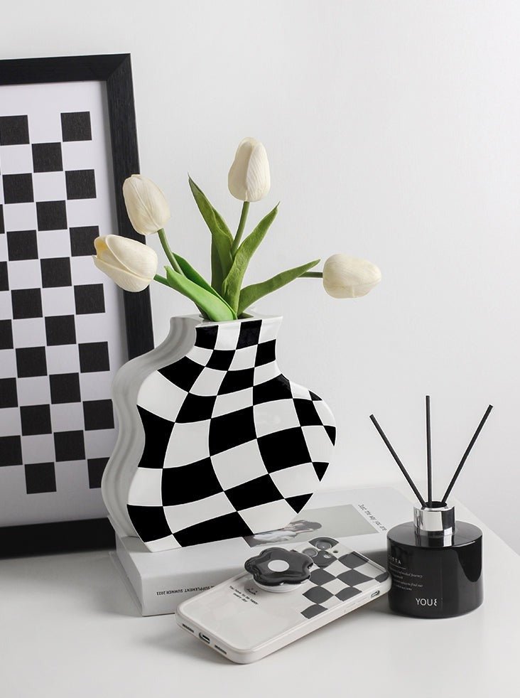 Checkerboard Ceramic Flower Vase - Rumi Living