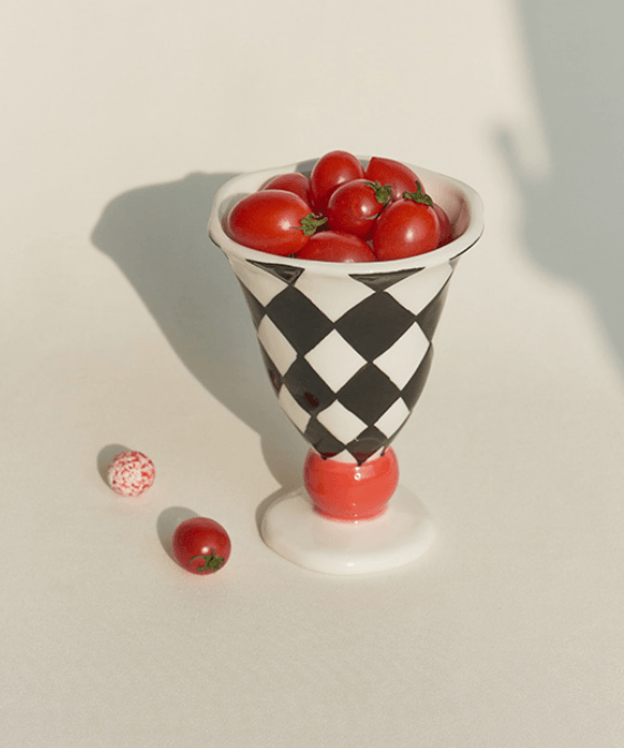 Checkered Ceramic Wine Goblet Cup - Rumi Living
