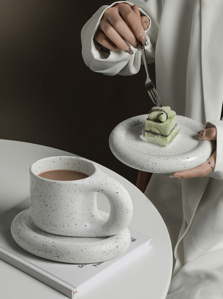 Ceramic Cup, Round Coffee Cup and Saucer Set, Green Coffee Cup