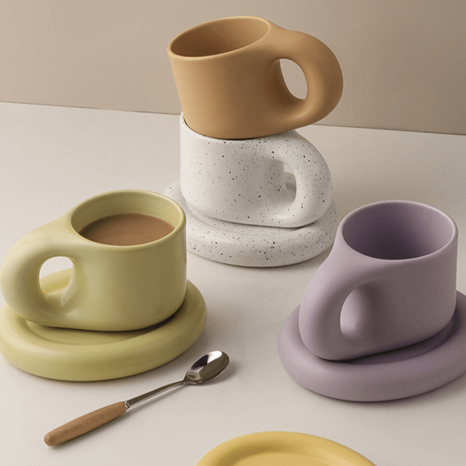 Elegant Purple Ceramic Cups, Unique Coffee Cup and Saucer in Gift