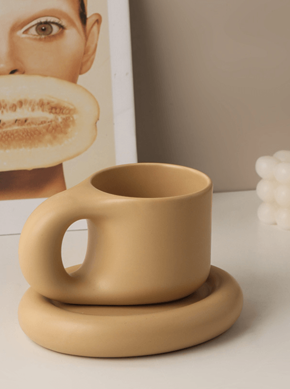 Set of 2 Brown and Beige Ceramic Mugs Ceramic Coffee Cups Set Modern  Teacups 