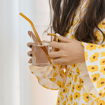 Colourful Tall Glass Cup with Straw - Rumi Living