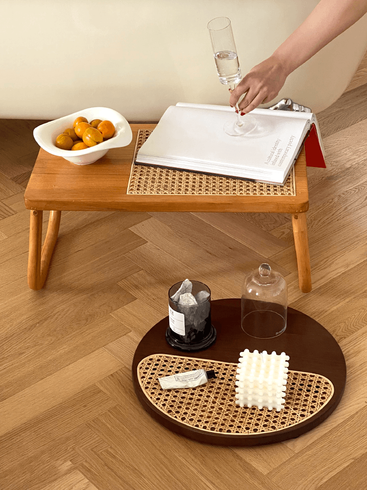 Handcrafted Rattan Wood Mini Laptop Table - Rumi Living