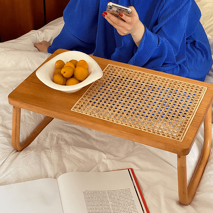 Handcrafted Rattan Wood Mini Laptop Table - Rumi Living