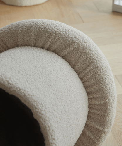 "Mushroom" White Boucle Pouf Ottoman - Rumi Living