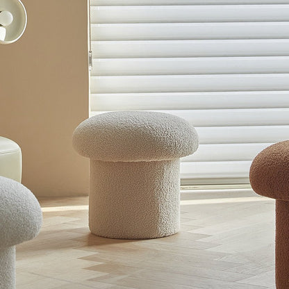 "Mushroom" White Boucle Pouf Ottoman - Rumi Living