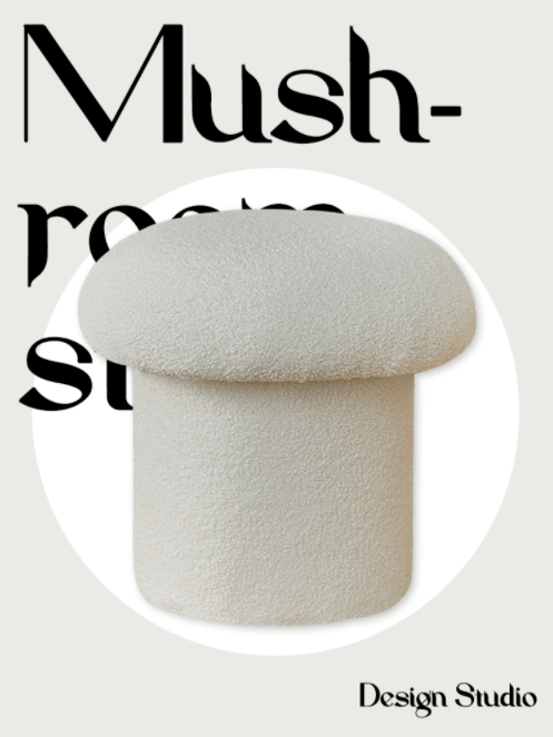 "Mushroom" White Boucle Pouf Ottoman - Rumi Living