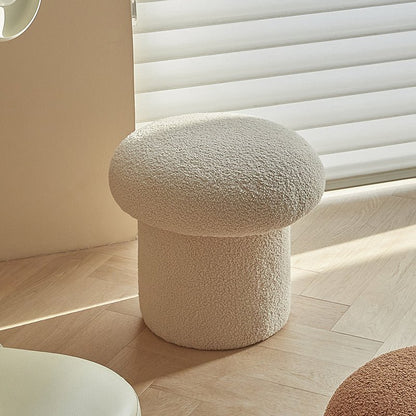 "Mushroom" White Boucle Pouf Ottoman - Rumi Living