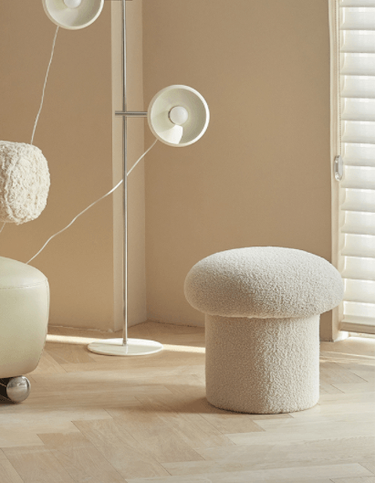 "Mushroom" White Boucle Pouf Ottoman - Rumi Living