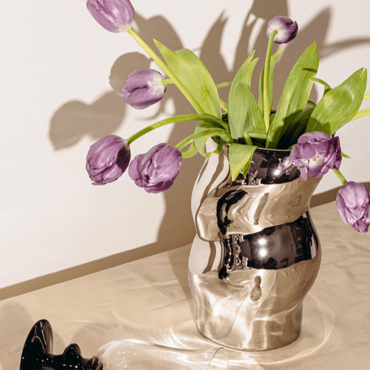 Ollie Metallic Silver Abstract Vase - Rumi Living