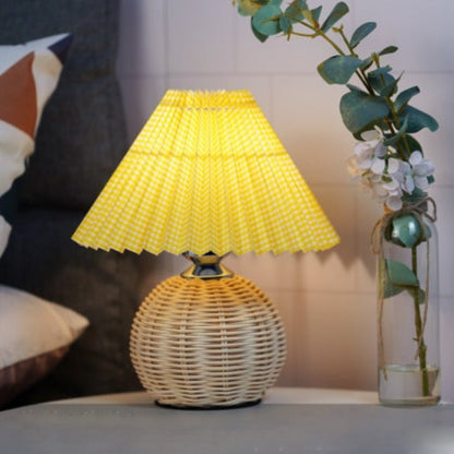 Pleated Lamp with Ceramic, Wood or Rattan Base - Rumi Living