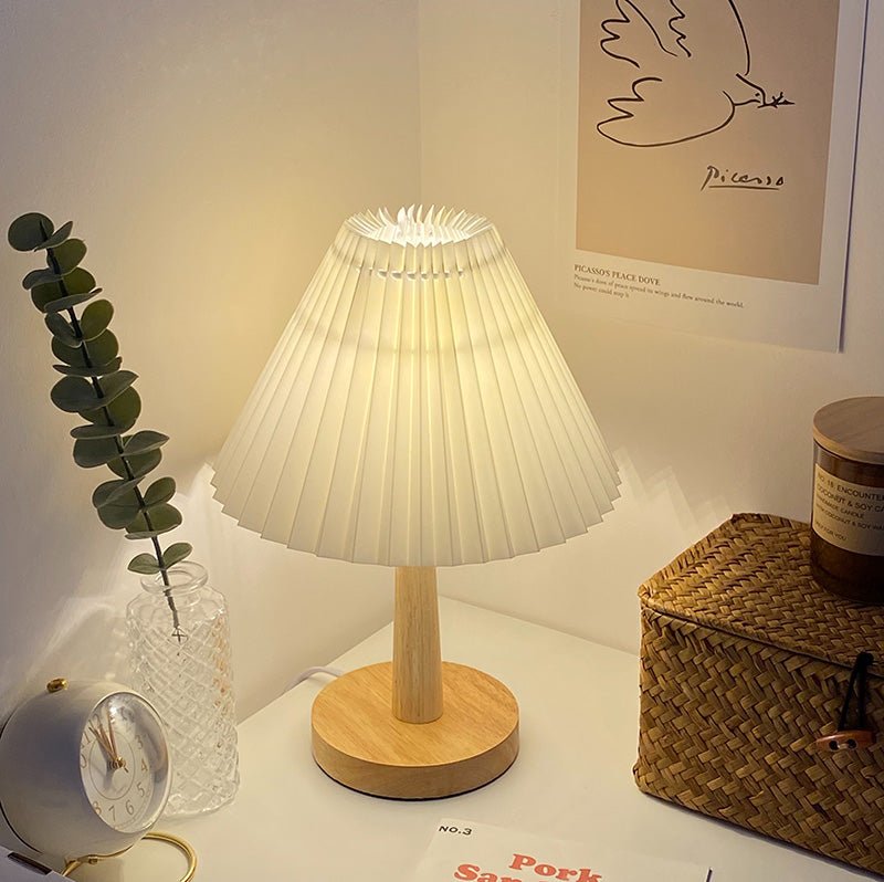 Pleated Lamp with Ceramic, Wood or Rattan Base - Rumi Living