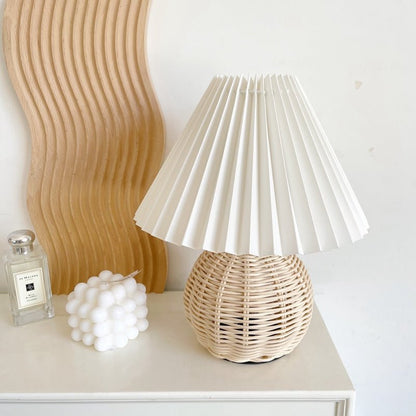 Pleated Lamp with Ceramic, Wood or Rattan Base - Rumi Living