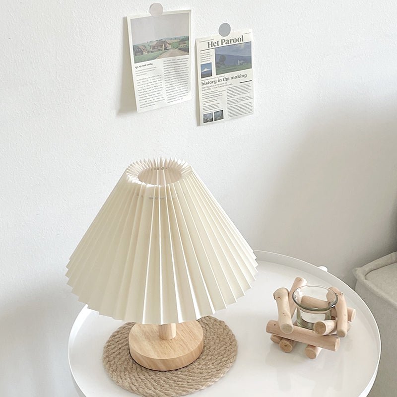 Pleated Lamp with Ceramic, Wood or Rattan Base - Rumi Living